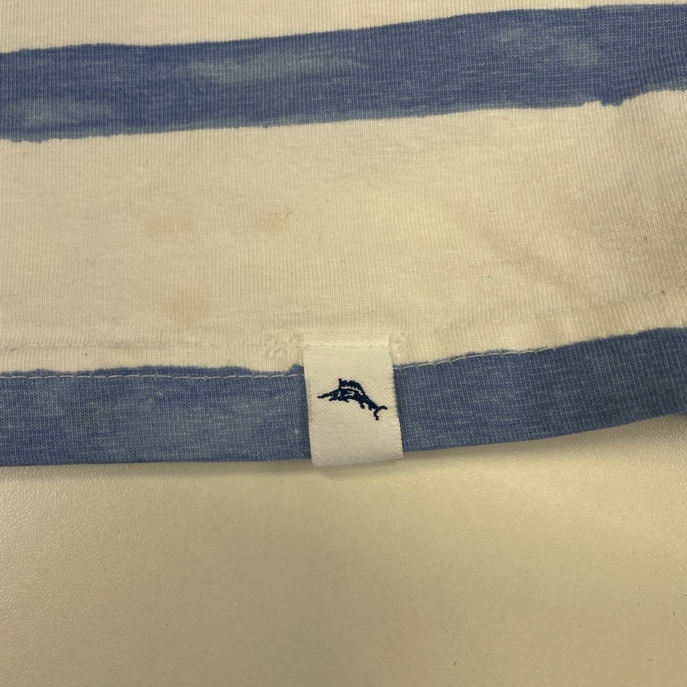 Tommy‎ Bahama Shirt Boys Youth White Blue Striped Casual Cotton T Shirt M 7/8 - Picture 2 of 5